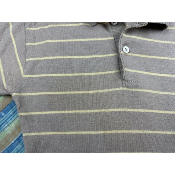 Vtg 60s 70s Striped Brown Polo Short Sleeve Donmoor Boys Sz Small Knit - Picture 2 of 7